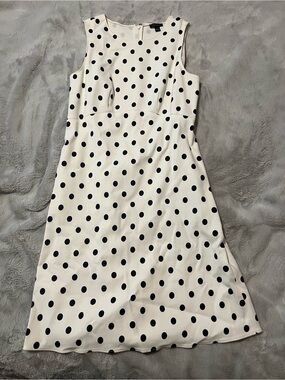 Ann Taylor White Midi Dress with Black Polka Dots